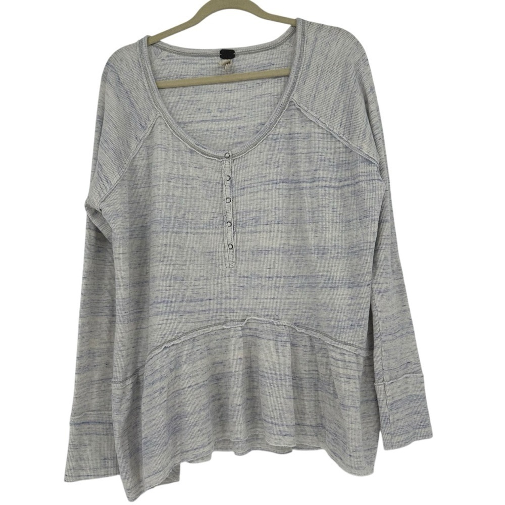 We the Free People Top Size L Gray Coastline Peplum Henley Thermal Long Sleeve